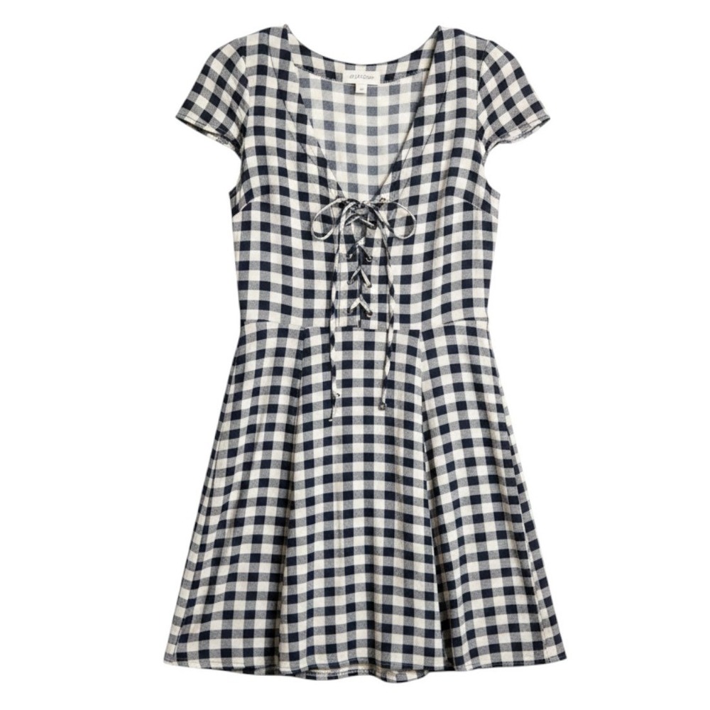 Denim & Supply Ralph Lauren Dress Womens 8 Blue Gingham Corset Fit Flare Summer